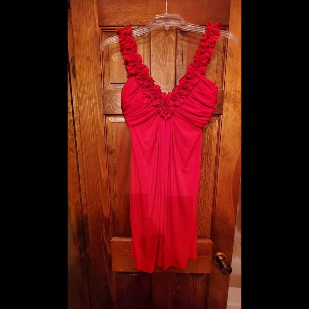Maggy London sz 10 Deep V Red Rose Cocktail Dress